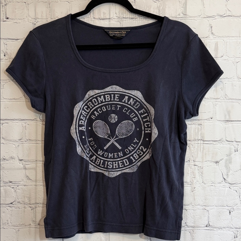 Vntg Abercrombie & Fitch Women's Dark Blue Racquet Club Tee Size XL Y2K 1Cotton